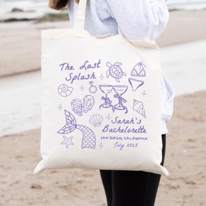 Custom Last Splash Mermaid Bachelorette Tote Bag, Personalized Beach Bach Party Bag, Ocean Bride Wedding Tote Bag, Pool Bachelorette Favor