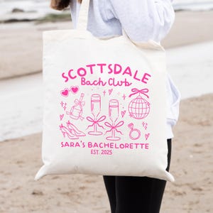 Custom Scottsdale Bachelorette Tote Bag, Personalized Scottsdale Desert Bride Tote, Arizona Cocktail Club Party Beach Bag Bachelorette Favor