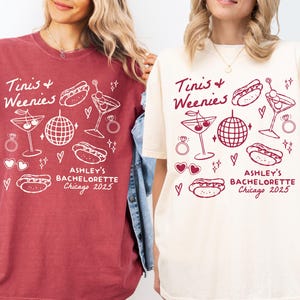 Tinis and Weenies Comfort Colors® Shirt, Funny Bachelorette Party Tee, Martini Hot Dog BBQ Bride Shirt,Cocktail Club Bach Party TShirt Favor