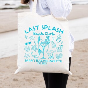 Custom Last Splash Mermaid Bachelorette Tote Bag, Personalized Beach Bach Party Bag, Ocean Bride Wedding Tote Bag, Pool Bachelorette Favor