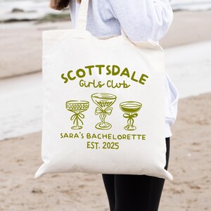 Custom Scottsdale Bachelorette Tote Bag, Personalized Scottsdale Desert Bride Tote, Arizona Cocktail Club Party Beach Bag Bachelorette Favor