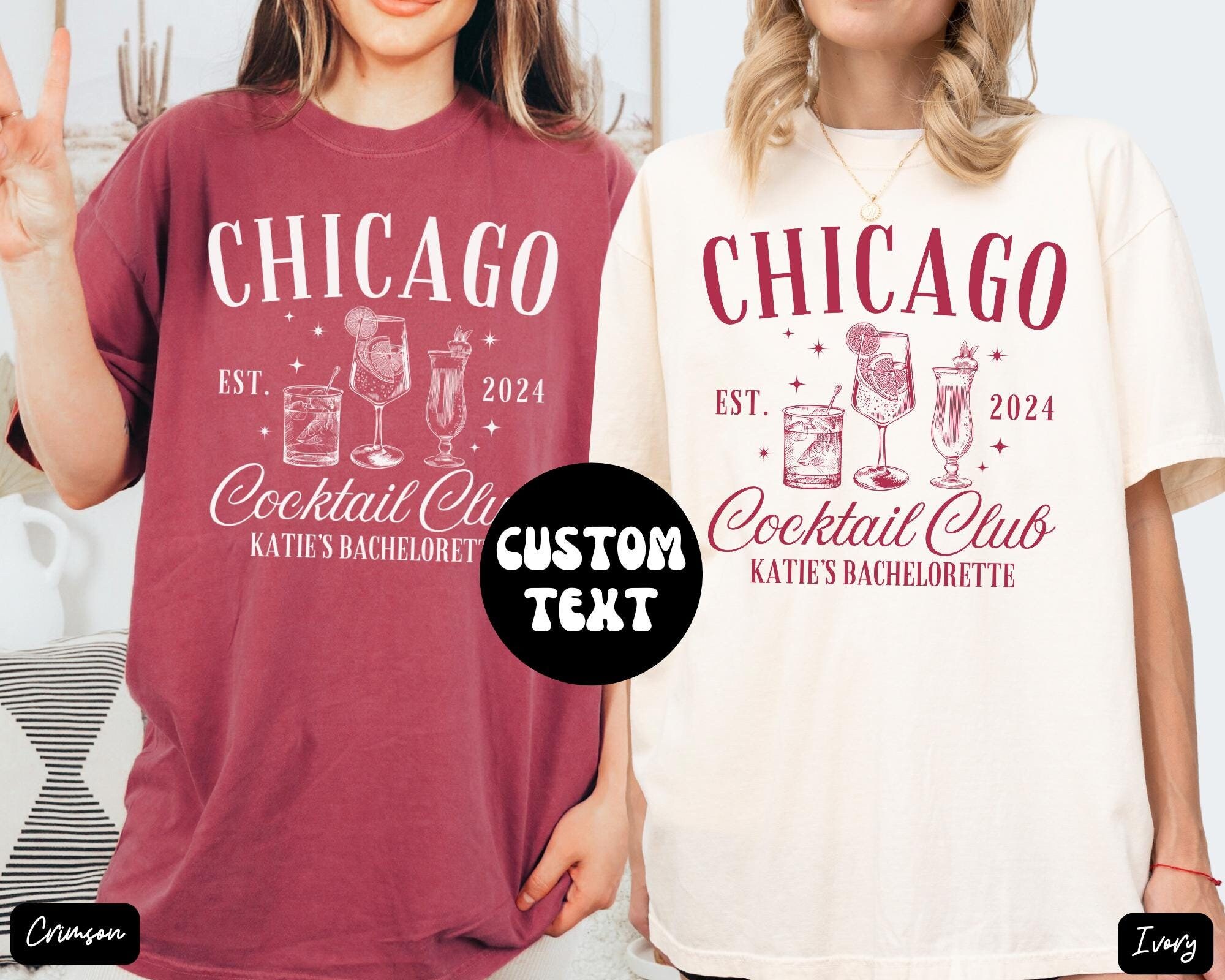 CUSTOM Chicago Bachelorette Comfort Colors® Shirt, Personalized Cocktail Club Bachelorette Party Shirt, Custom Location Bach Party T-Shirt