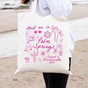 Palm Springs Bachelorette Tote Bag, Custom Desert Pool Tote, Palm Springs Girls Trip Favor,Bridal Party Bag Gift,Bride Bridesmaid Bach Favor