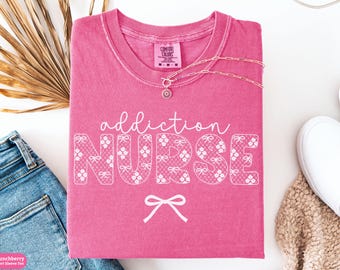 Addiction Nurse Lace Coquette Bow Comfort Colors® Shirt, Substance Abuse Nurse Tee, Behavioral Health T-Shirt, Recovery Nurse Gift for Her