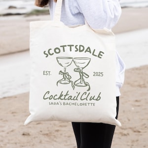 Custom Scottsdale Bachelorette Tote Bag, Personalized Scottsdale Desert Bride Tote, Arizona Cocktail Club Party Beach Bag Bachelorette Favor