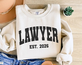 Custom Lawyer Est 2026 Sweatshirt Gift, Customized Lawyer Collegiate Crewneck Sweater Grad Gift, Grad Gift for Law School Student Graduate