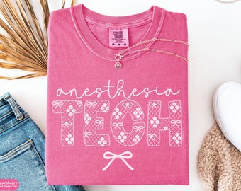 Anesthesia Technician Lace Coquette Bow Comfort Colors® Shirt, Anesthesia Tech Tee, Anesthesia Technician Sweatshirt, Tech Graduation Gift