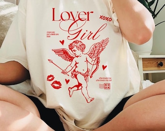 Lover Girl Cupid T-shirt Valentines Day Graphic Tee Cute Oversized Cherub Shirt Vintage Galentines Tee Gift for Her Streetwear Graphic Shirt