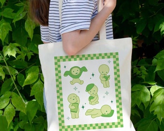 Smiski Tote Bag Sonny Angel Book Bag Homebody Smiski Cotton Canvas Tote Green Guy Grocery Bag Gift Sonny Angel Lover Kewpie Cherub Tote Gift