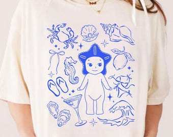 Sonny Angel Shirt Y2K Vintage 90s Kewpie Cherub T-Shirt Gift for Her Fisherman Aesthetic Graphic Tee Oyster Summer Girly Oversized Tee Cute
