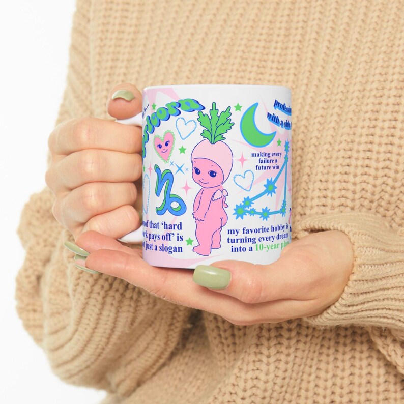 Funny Capricorn Zodiac Mug, Cute Pink Astrology Cherub Art, Capricorn