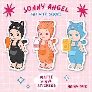 Sonny Angel Sticker Vinyl Matte Kewpie Sticker for Water Bottle Cute Die Cut Stickers Sonny Cat Life Series Waterproof Laptop Sticker Kawaii