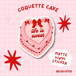 Coquette Cake Sticker Cute Vinyl Matte Sticker for Water Bottle Girly Die Cut Stickers Heart Shaped Cake Waterproof Laptop Sticker Kawaii