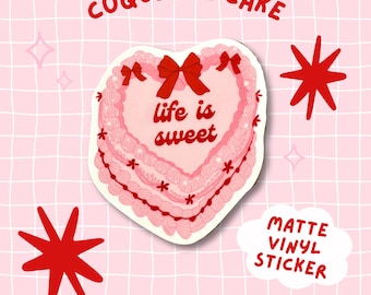 Coquette Cake Sticker Cute Vinyl Matte Sticker for Water Bottle Girly Die Cut Stickers Heart Shaped Cake Waterproof Laptop Sticker Kawaii