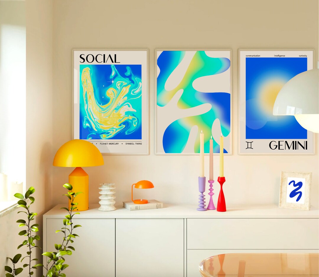 Gemini Zodiac Art Prints, Set of 3, Inspirational Aesthetic Gradients ...