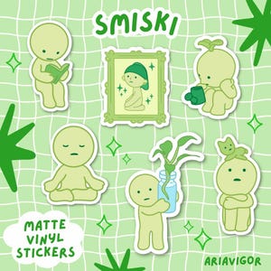 Cute Smiski Sticker Matte Vinyl Stickers for Laptop Smiski Homebody Club Decal Water Bottle Kawaii Sticker Waterproof Trendy Green Guy Gift image 2
