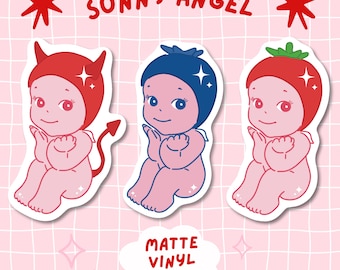 Pegatina de vinilo mate de Sonny Angel, pegatina de querubín Kewpie para botella de agua, lindas pegatinas troqueladas, pegatina impermeable de Sonny Angel para portátil, kawaii