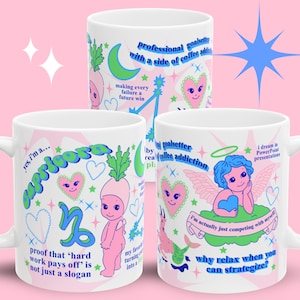 面白い山羊座の星座マグカップ ソニーエンジェル 山羊座のギフト 占星術愛好家 セラミックコーヒーカップ ピンク 天使 占星術アート 山羊座の面白い名言