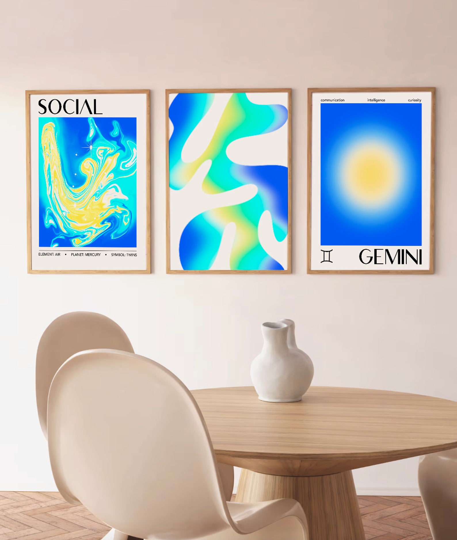 Gemini Zodiac Art Prints, Set of 3, Inspirational Aesthetic Gradients ...