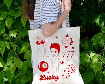 Sonny Angel Tote Bag Kewpie Cherub Book Bag Sonny Angel Merch Lucky Girl Cotton Canvas Tote Devil Sonny Grocery Bag Gift Sonny Angel Lover