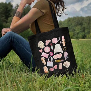 Pink Trinkets Tote Bag Sonny Angel Y2K 90s Reusable Tote Trendy Pink Book Bag Kewpie Cherub Lover Gift Pastel Aesthetic Retro Tamagotchi Bag image 7