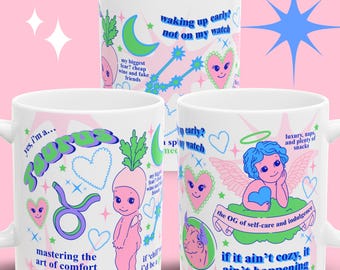 Funny Taurus Zodiac Mug Sonny Angel Taurus Gift Astrology Lover Ceramic Coffee Cup Pink Cherub Astrology Art Taurus Zodiac Funny Quotes