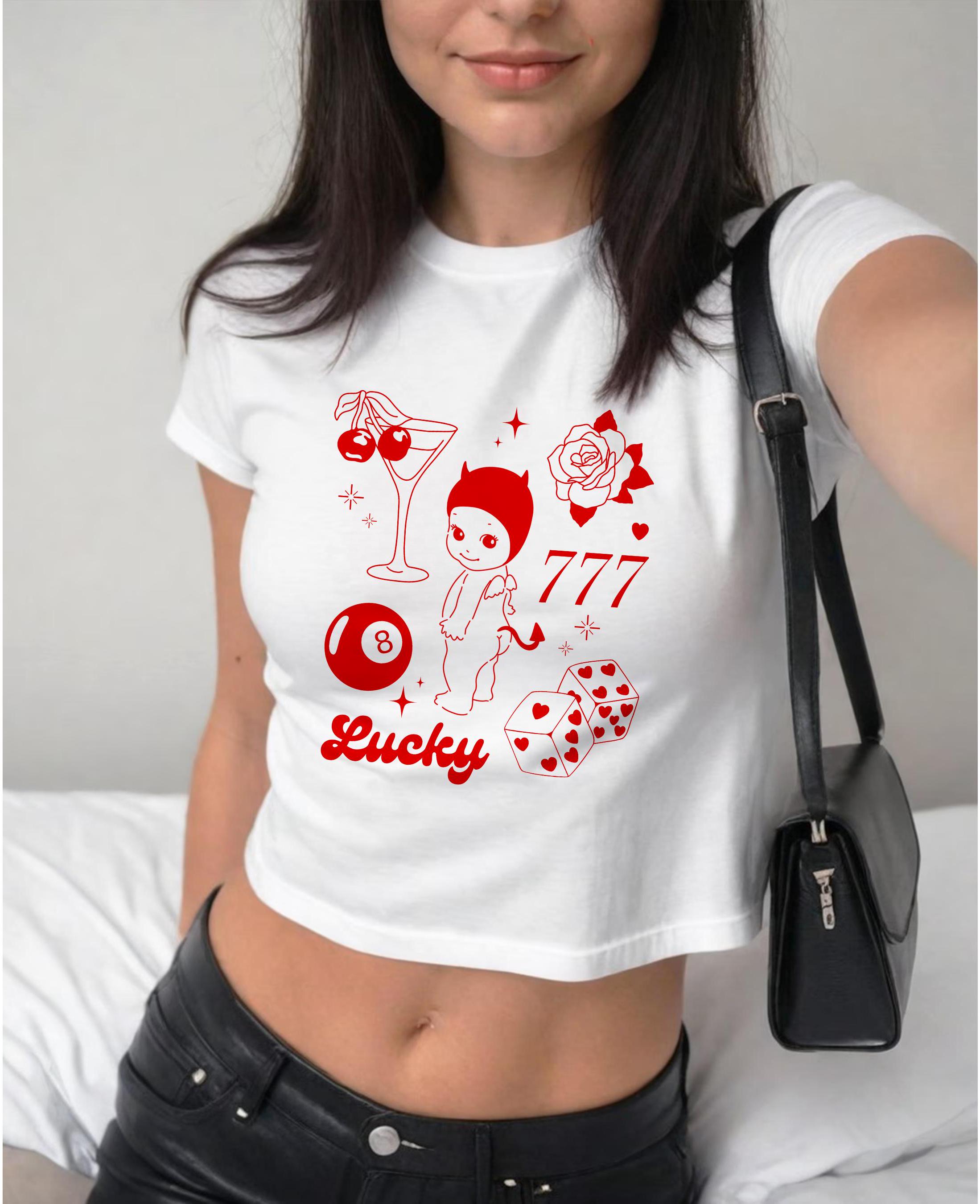 Sonny Angel Baby Tee Y2K 90s Kewpie Cherub Shirt Cute Vintage Graphic Tee Lucky Girl Aesthetic Devil Angel Numbers Soft Girl Coquette Top