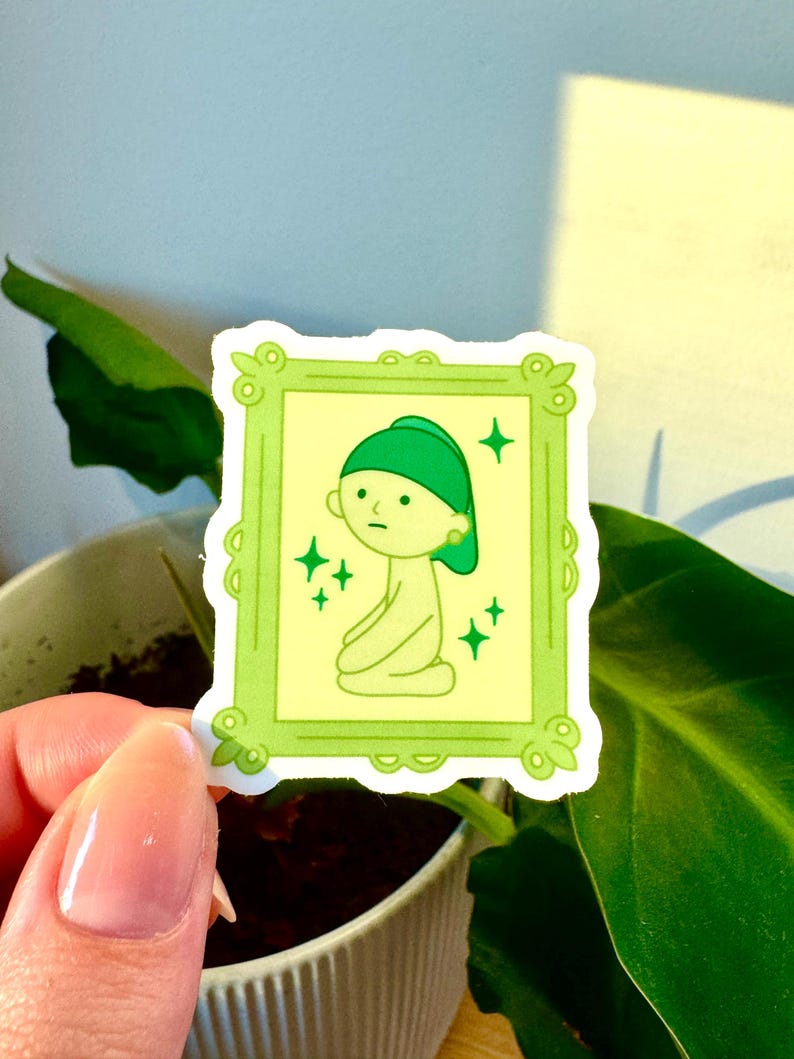 Cute Smiski Sticker Matte Vinyl Stickers for Laptop Smiski Homebody Club Decal Water Bottle Kawaii Sticker Waterproof Trendy Green Guy Gift Art Smiski