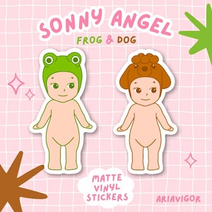 Sonny Angel Sticker Frog Dog Cute Kewpie Cherub Vinyl Sticker Matte Waterproof Die Cut Decal Pastel Laptop Water Bottle Sticker Y2K Trendy