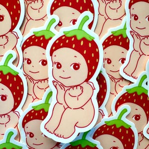 Sonny Angel Sticker Cute Strawberry Kewpie Cherub Vinyl Sticker Matte Waterproof Die Cut Decal Pastel Laptop Water Bottle Sticker Y2K Trendy
