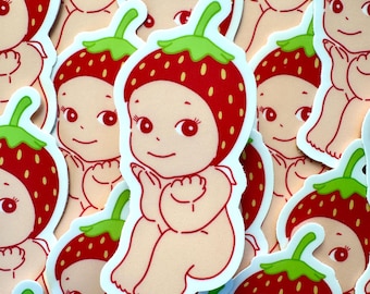 Sonny Angel Sticker Cute Strawberry Kewpie Cherub Vinyl Sticker Matte Waterproof Die Cut Decal Pastel Laptop Water Bottle Sticker Y2K Trendy
