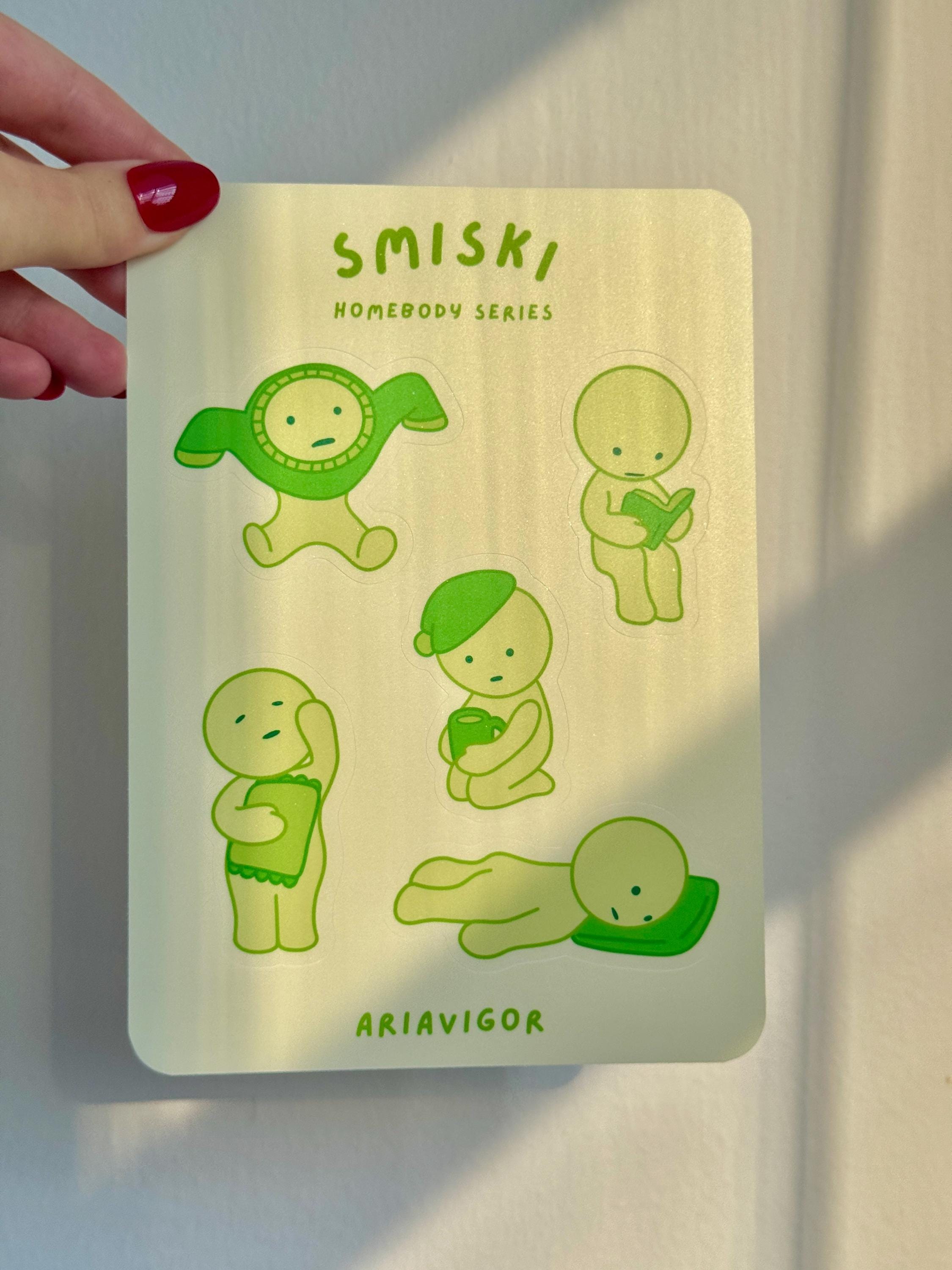 Smiski Sticker Sheet Matte Vinyl Stickers for Laptop Cute Smiski Homebody Stickers Water Bottle Kawaii Sticker Waterproof Green Guy Gift