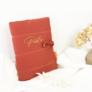 Funda de libro de salud personalizada, funda de libro de doble gasa, regalo de nacimiento, regalo de bebé y niño Terracota