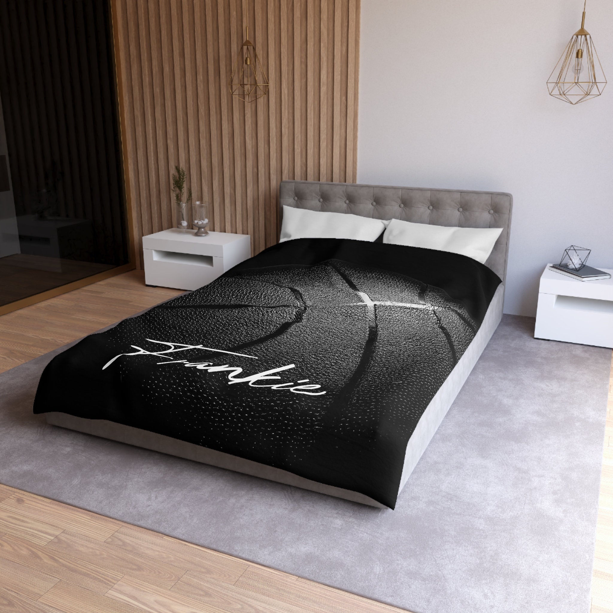 Black Basketball Personalized Custom Name Duvet Cover