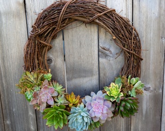 18" Grapevine Succulent Wreath, Easter Wreath, Valentine's Day Gift, Mother's Day Gift, Housewarming Gift, Anniversary Gift