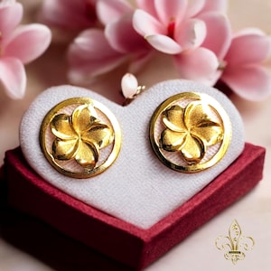 14 KT GOLD HAWAIIAN Plumeria earrings 12 mm studs