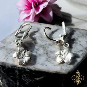 14  KT HAWAIIAN PLUMERIA diamond cut white gold Plumeria leverback earrings - 8.5 mm #2.