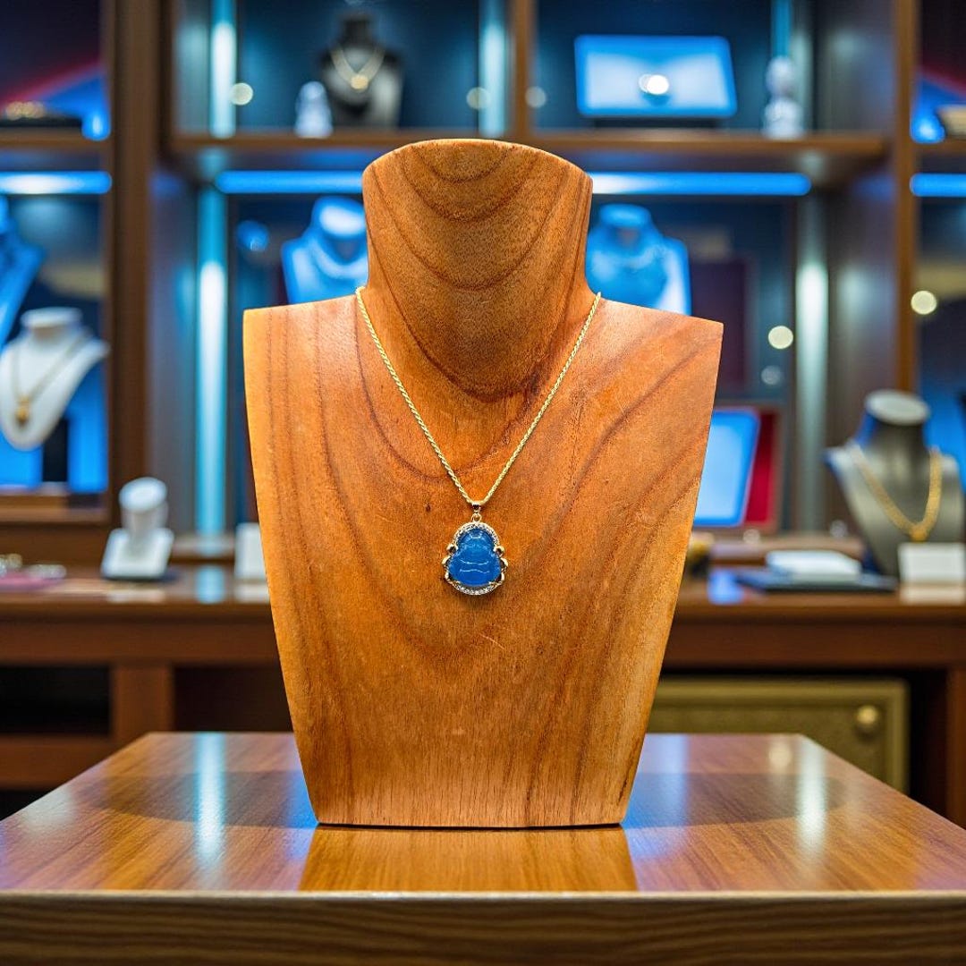 Blue Jade Buddha Pendant Necklace – Gold Plated, CZ Accents - Etsy