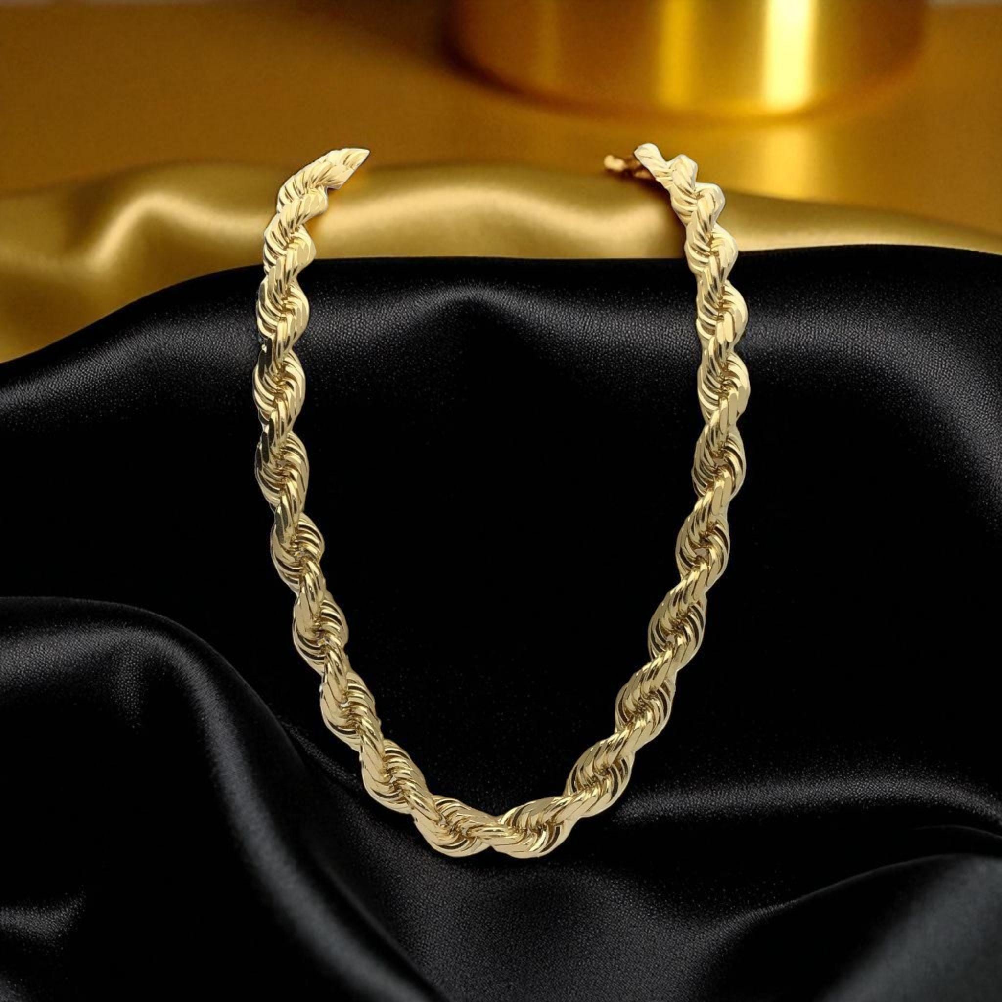 Bracciale Hip Hop Placcato Oro Collana O Bracciale A Catena Corda Placcato Oro 14K - Lunghezze 8-30 Pollici, Ciondolo 6mm, Stile Hip Hop 18K Uomo