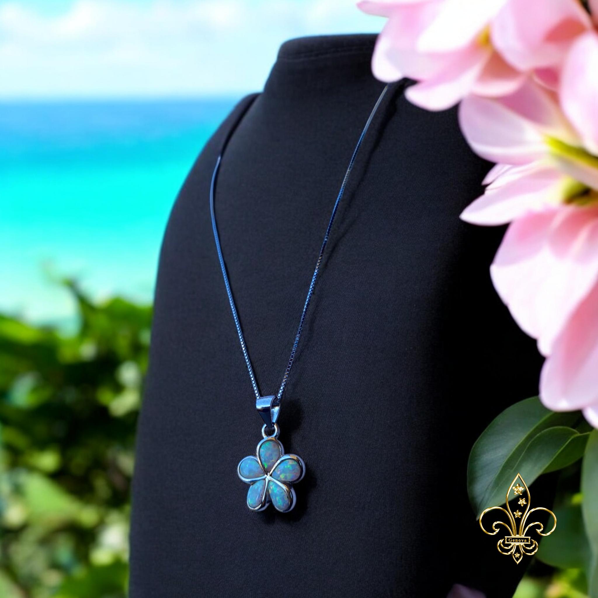 Collana classica con fiore di opale blu • Argento Sterling