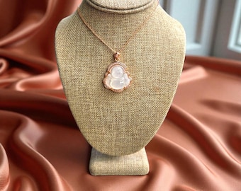 Rose Gold Jade Buddha Pendant , with 14k/SS 18" Chain