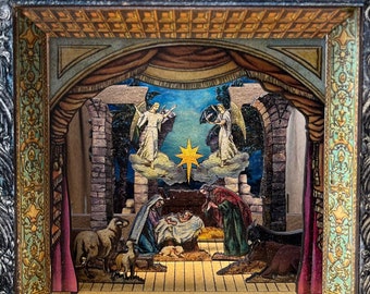 Miniature Christmas Nativity Theater: Handmade Vintage-Style Crèche de Noël