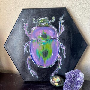 scarab beetle wall decor - beetle painting - Egyptian theme - boho art - scarabaeidae art - wall hanging