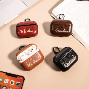 Gepersonaliseerde lederen AirPods Pro-hoes, aangepaste houder, handgemaakte hoes, cadeau met monogram voor hem of haar