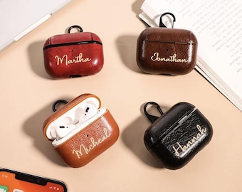 Personalized Leather AirPods Pro Case: Handcrafted Monogrammed Cover
