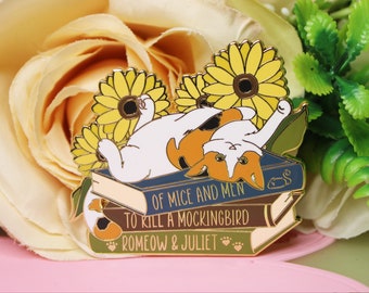 Calico Cat on Book with Puns - Hard Enamel Pin