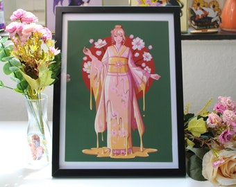 Cherry Blossom Tea - Giclee Print of a personified tea