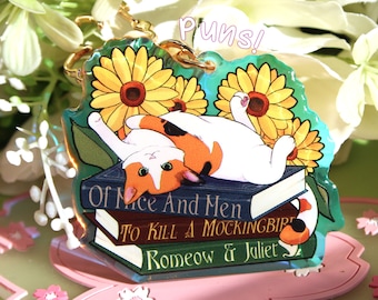 Calico Cat with Book Puns Charm