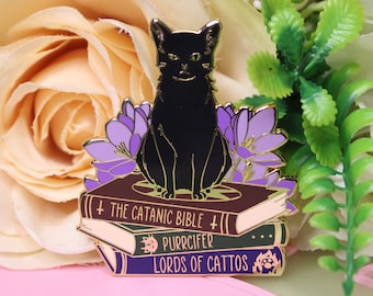 Black Cat on Book with Puns - Hard Enamel Pin