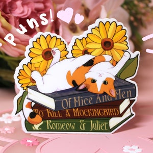 Glückskatze mit Buchwitzen und Blumen - Sticker Set